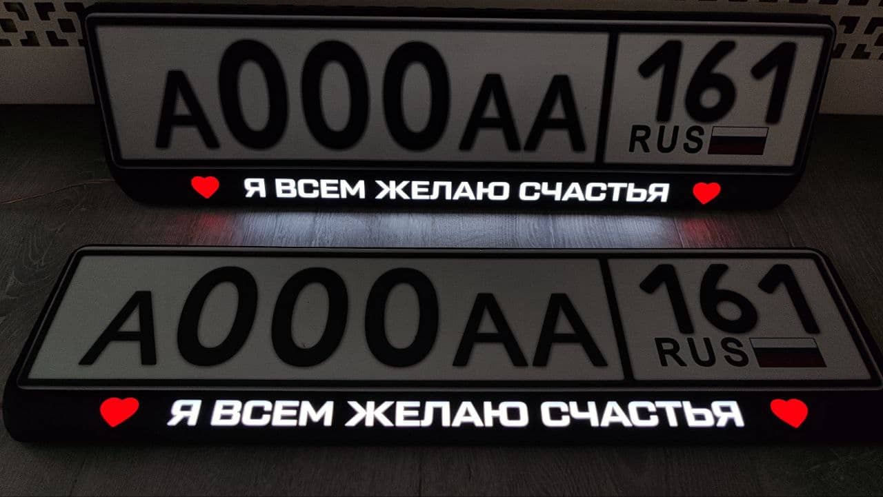 Готовая автомобильная номерная рамка LEDRAMKA RND — пример индивидуального оформления